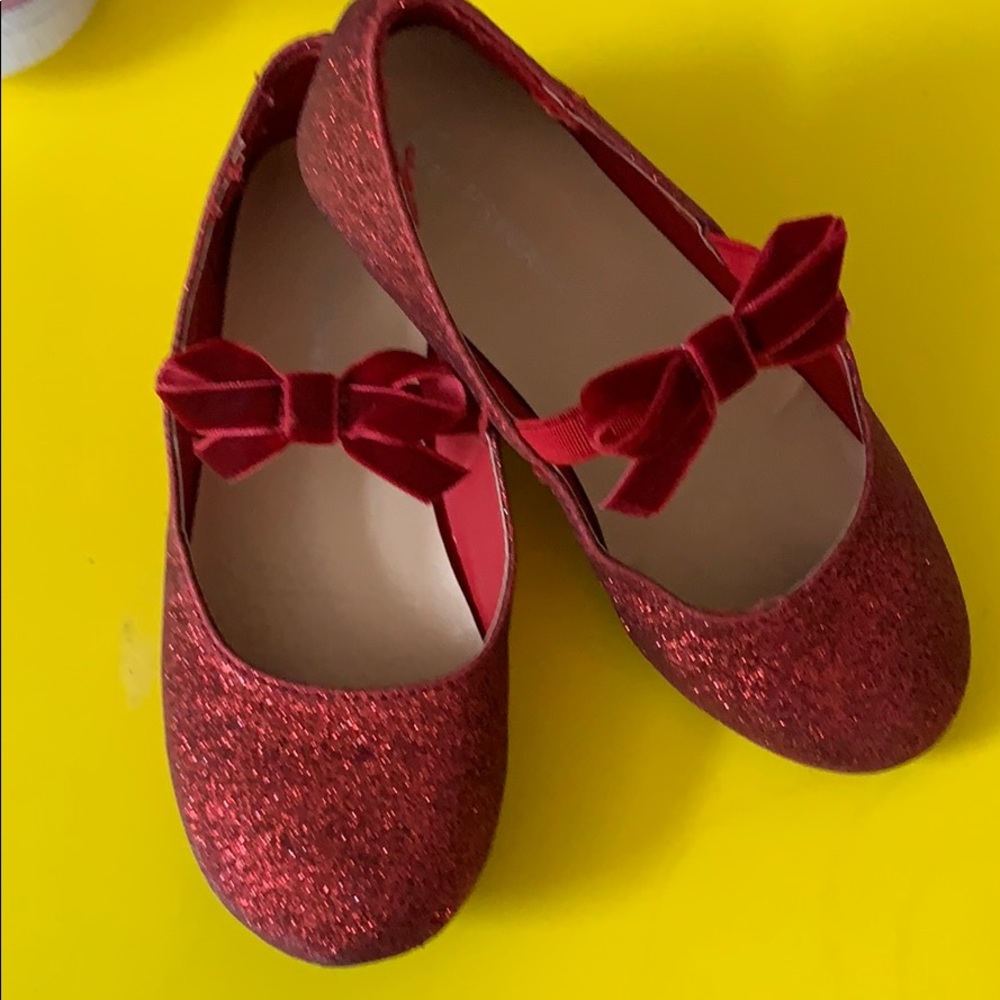 Girls Red Glitter Mary Jane Shoe with Bow Sz 11